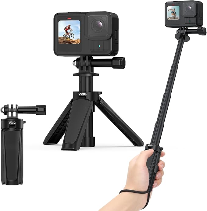 VRIG TP29 Extenable Mini Camera Tripod,Portable Small Handle Grip Desktop Webcam Selfie Stick Tripod for DJI Osmo Action 5Pro/4/3/AKASO Brave EK7000,Pole Tripod for Action Camera Hero 13 12 11 10 Max