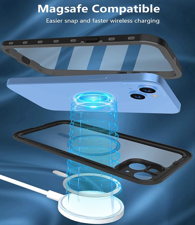 for iPhone 14 Waterproof Case - Shockproof, Dustproof, Built-in Screen Protector, Magnetic Ring Black