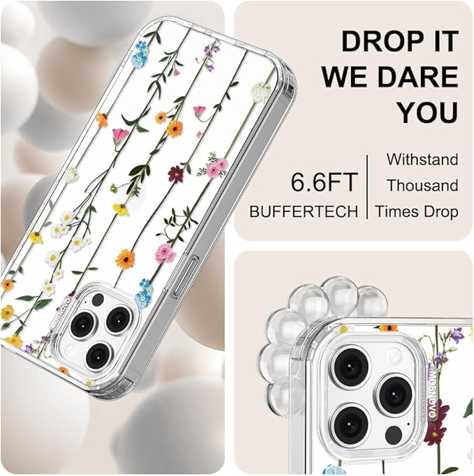 MOSNOVO Case for iPhone 12 & iPhone 12 Pro, [Buffertech 6.6ft Military-Grade Drop Protection] [Anti Peel Off Tech] Clear TPU Bumper Phone Case Cover Design - Wildflowers