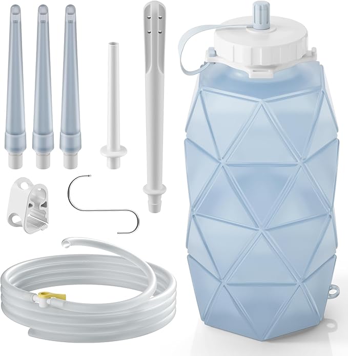 Smokitcen Collapsible Silicone Enema Bag Bottle Kit with 5.3ft Enima Hose, 5 Enema Tips, Controllable Flow Valve, 1.2 L Capacity Silicone Enama kit for Coffee and Water Colon Cleanse