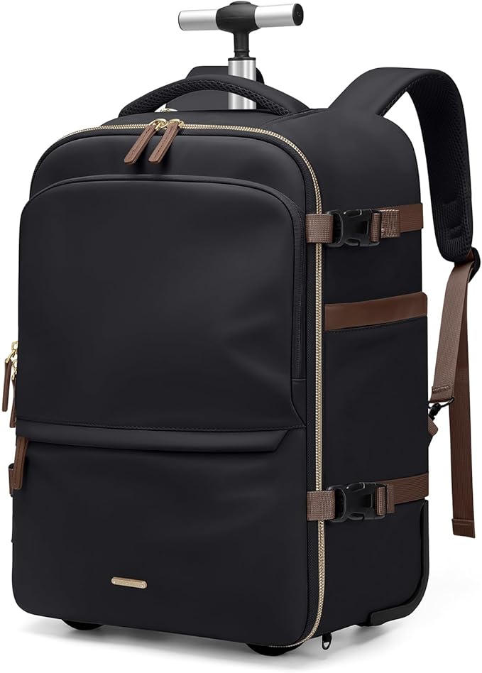 GOLF SUPAGS Rolling Backpack for Women 17 Inch Convertible Travel Laptop Backpack with Wheels, 32L Carry On Business Luggage Daypack Water-Resistant Rolling Bag for Work Short Trips (Black)
