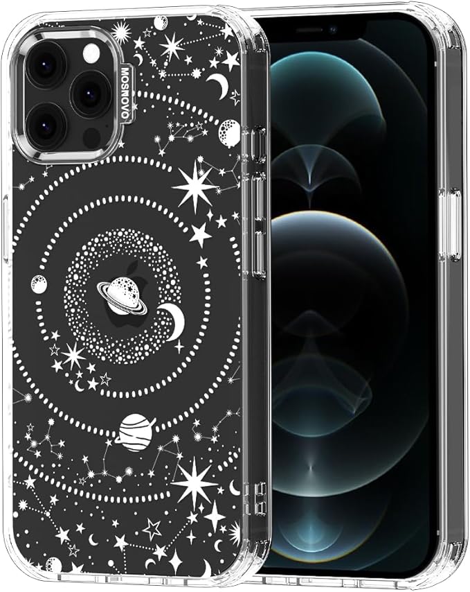 MOSNOVO Case for iPhone 12 & iPhone 12 Pro, [Buffertech 6.6ft Military-Grade Drop Protection] [Anti Peel Off Tech] Clear TPU Bumper Phone Case Cover Design - Galaxy