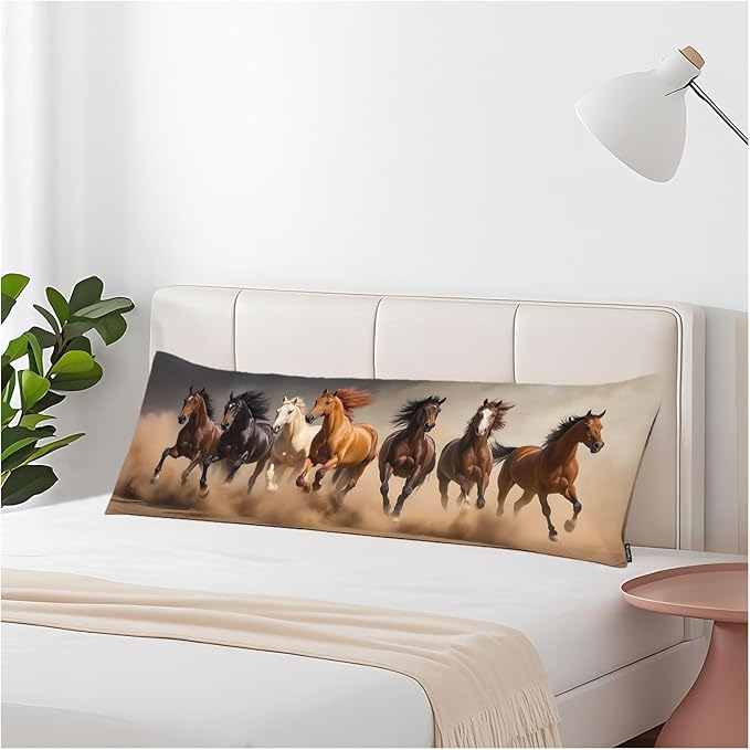20x54 Body Pillow Cover Horse Zipper Body Pillowcase Western Stallion Horses Side Sleeper Pillow Covers Body Pillow Cushion Cover for Men Women Home Bedroom