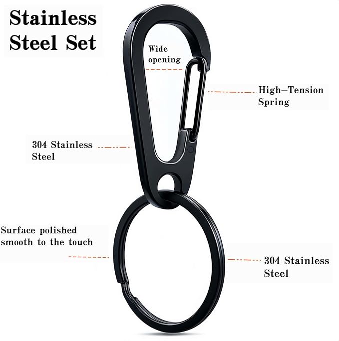 Stainless Steel Carabiner Keychain, Quick Release Heavy Duty Key Clip for Purse, Car, Motorcycle, Key Chain Rings Kit
