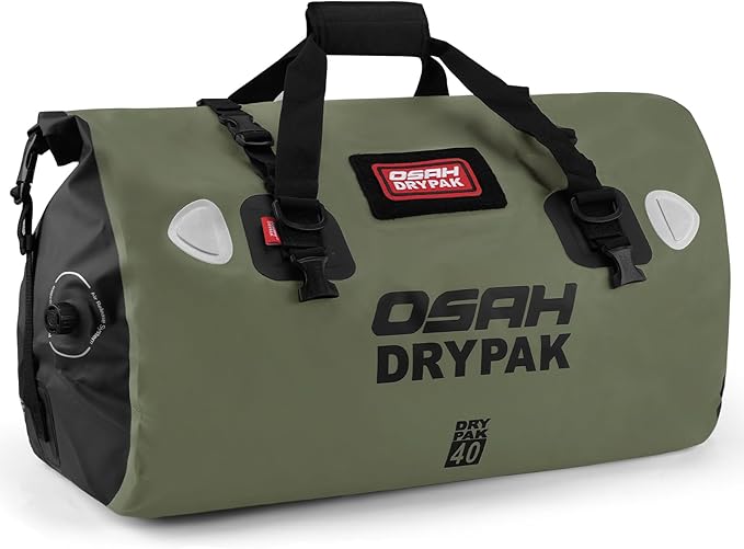 OSAH DRYPAK Waterproof Duffel Bag - Motorcycle Dry Bag Tail Bag with Large Storage Space, Waterproof Luggage Duffle Bags with Outer Mesh Zipper Pocket for Camping, Kayaking, Fishing & Traveling