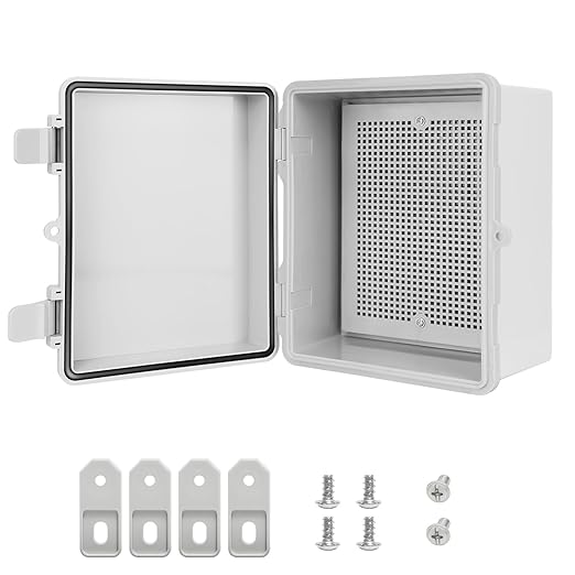 Junction Box ABS Plastic IP65 Waterproof Dustproof Universal Electrical Enclosure, Hinged Shell Outdoor and Indoor Usage Project Box, 8.7"x 6.7" x 4.3"(220x170x110mm), Grey