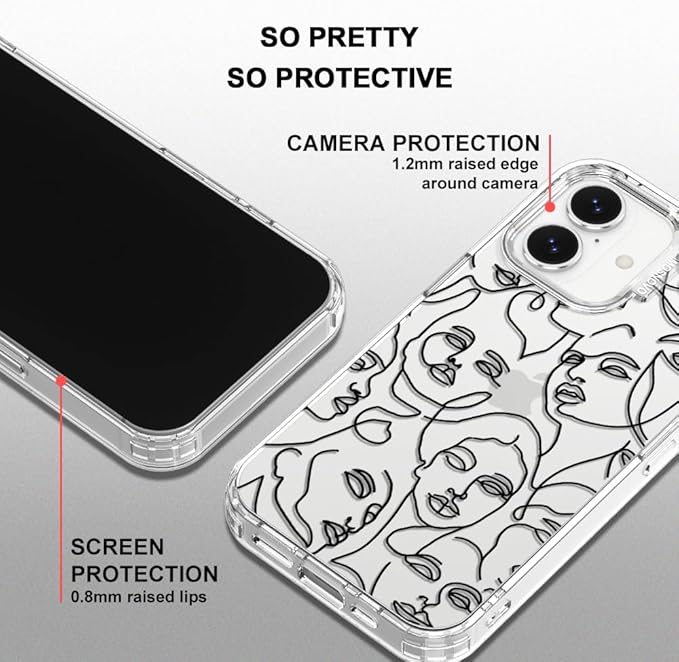 MOSNOVO for iPhone 17 Case | Military Grade 6.6ft Drop Tested | Camera Control | Clear with Abstract Face Line Art Design