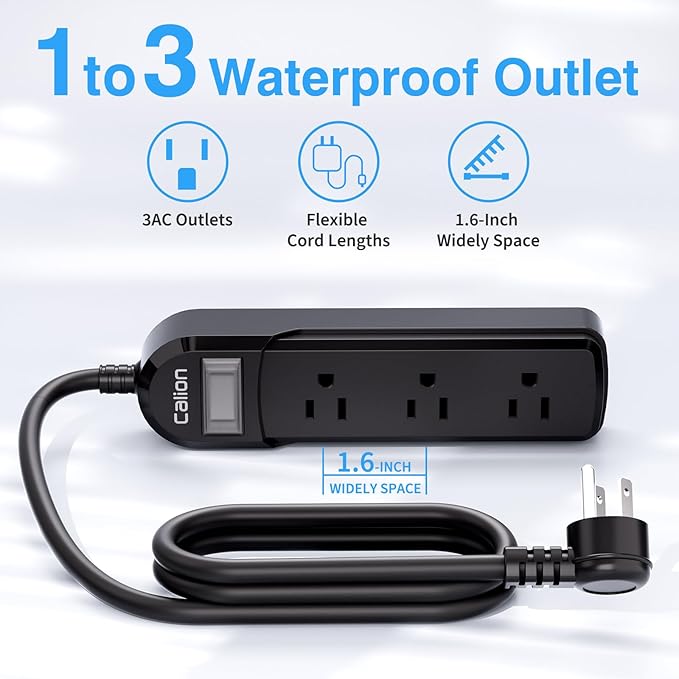 VNJ IPX6 Waterproof Outdoor Surge Protector Power Strip, 3AC Outlets 15FT Cord with On/Off Power Switch Safety Lock ETL Certified for Patio Garden, ETL