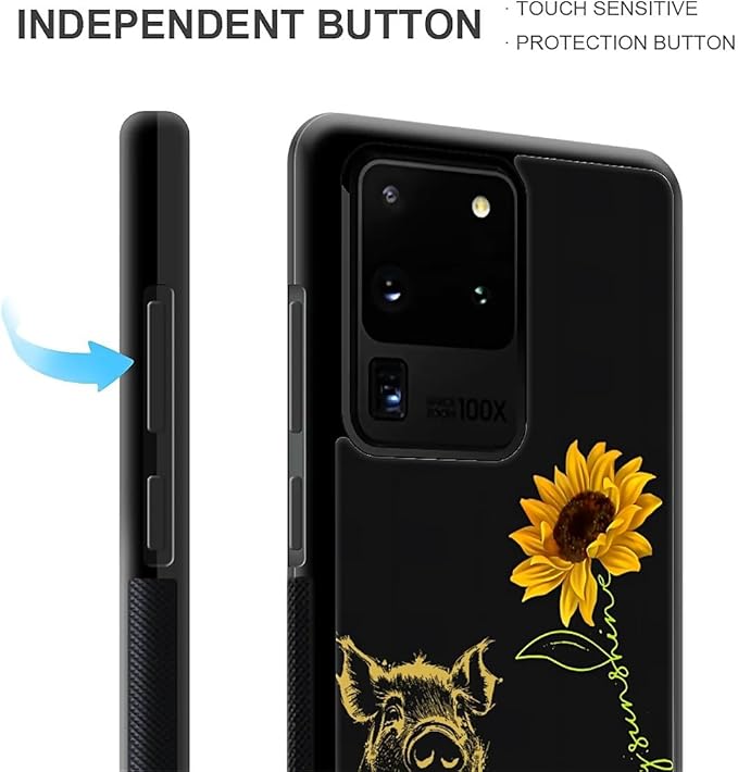 for Samsung Galaxy S20 Ultra Case, Pig Sunflower Yellow Sunshine Pattern Graphic Design Girl Boy Soft Silicone Hard Acrylic Shock Protection for Samsung Galaxy S20 Ultra