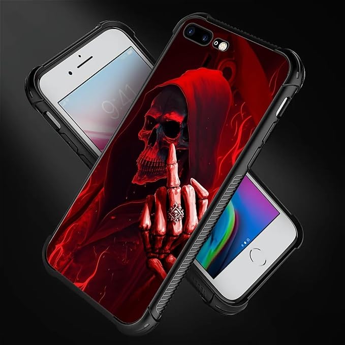 for iPhone 7/8 Case, Gestures Funny Skull Pattern Graphic Design Girl Boy Soft Silicone Hard Acrylic Shock Protection for iPhone 7/8