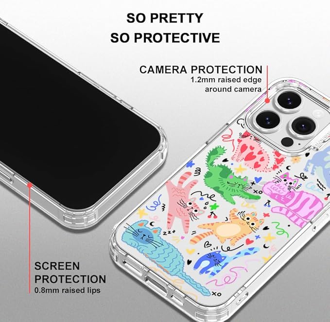 MOSNOVO for iPhone 16 Pro Case, Shockproof Military-Grade Protection 6.6ft Drop Tested, Clear Phone Case for iPhone 16 Pro, Doodle Cats Design