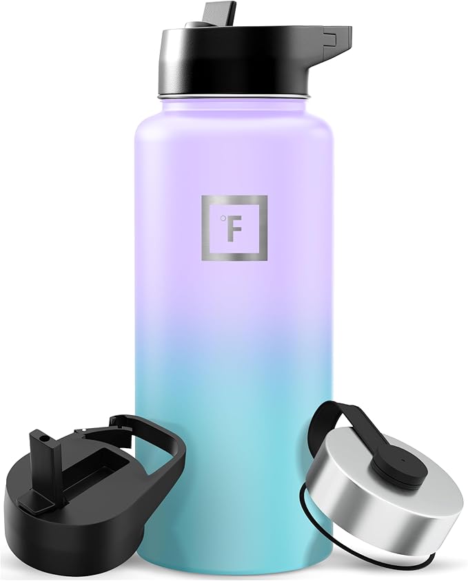 IRON °FLASK Camping & Hiking Hydration Flask with Straw, Wide Mouth Insulated Stainless Steel Sports Water Bottle - 32 oz Cotton Candy