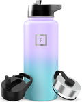 IRON °FLASK Camping & Hiking Hydration Flask with Straw, Wide Mouth Insulated Stainless Steel Sports Water Bottle - 32 oz Cotton Candy