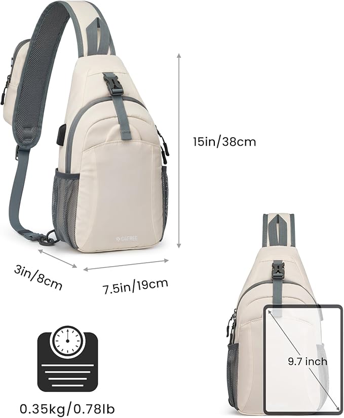 G4Free Sling Bag RFID Crossbody Sling Backpack with USB Charging Port, Travel Hiking Daypack Shoulder Chest Bag for Women Men(Ivory)