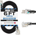 Iron Forge Cable Lighted Heavy Duty Extension Cord 6 ft - 10 Gauge Outdoor Extension Cord 15 AMP, 10/3 Black Power Cable SJTW Weatherproof with 3 Prong