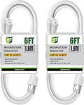 EP 2 Pack 6 Ft Outdoor Extension Cord - 16/3 SJTW White Electrical Cable with 3 Prong Grounded Plug