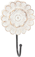 dwellington Distress Wood Flower Coat Hooks for Wall Hanging, Single Small Vintage Decorative Hanger for Keys, Bags, Towels (Long Hanger)