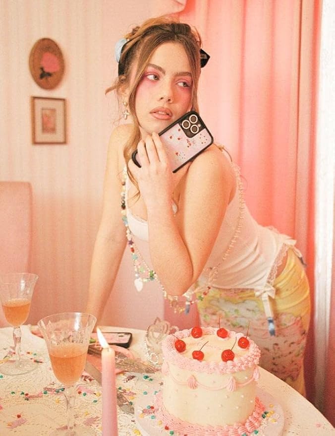 Wildflower Cases - Compatible with iPhone 13 Pro| Protective Black Bumper, 6.5ft Drop Test Certified, Women Owned Small Business | Pink Cherries Birthday Trendy Aesthetic | Sweet Cakes