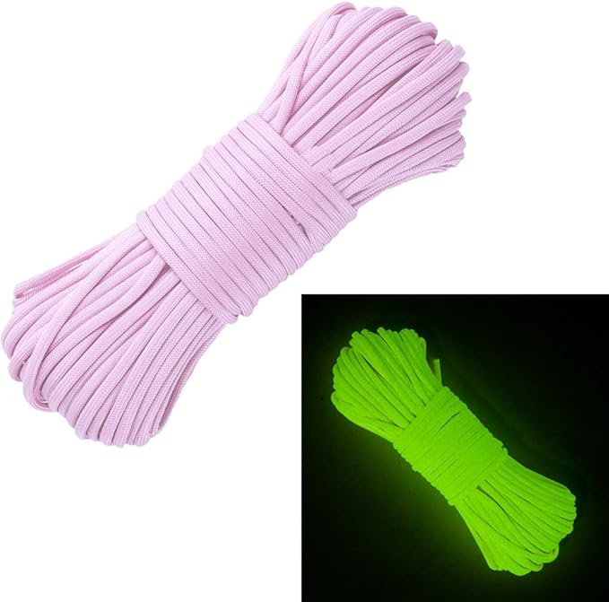 Glow in The Dark Zesty 550lb Paracord – 21 Strand Luminous Parachute Cord for Nighttime Outdoor Utility – 8 Colors and Length Options of 25', 50’, 100’, and 1,000’