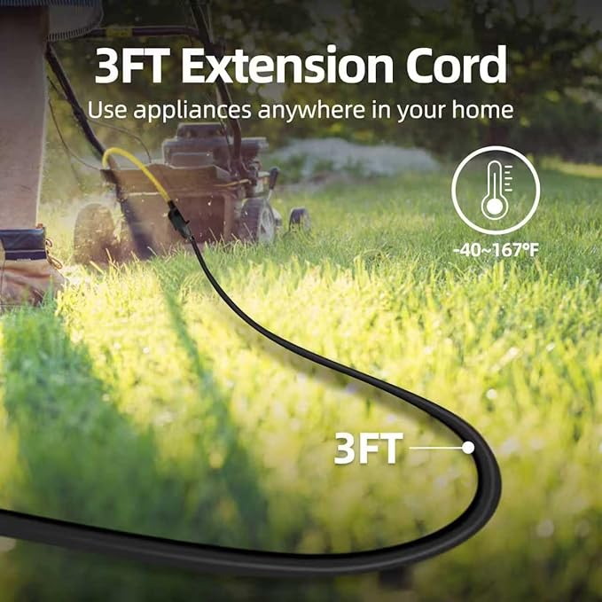 TiFFCOFiO Indoor Outdoor Extension Cord Waterproof, 3 Feet 3 Prong Power Cord for Home and Garden, 16 AWG, 13A/1625W, ETL Listed, 2 Packs