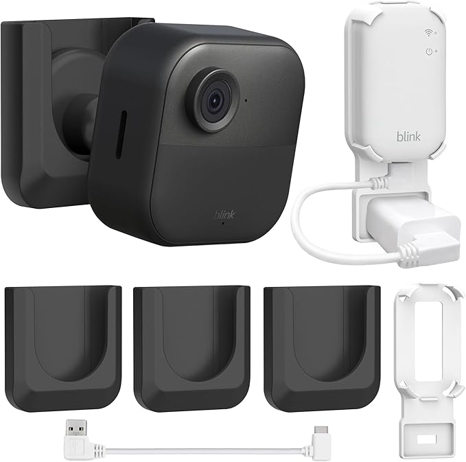 3 Blink Camera No Drill Wall Mount Bracket for Blink Outdoor 4 /2k / Blink Mini 2 with 1 Outlet Wall Mount for Blink Sync Module Core, No Screw Adhesive Camera Mount for Blink (Camera Not Included)