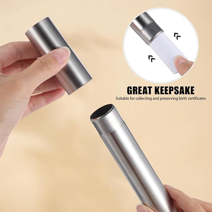 DOITOOL Stainless Steel Cylinder Box 11.8 Inch Document Storage Tube for Birth Certificates Diplomas Waterproof Metal Holder for Office and Home Organization