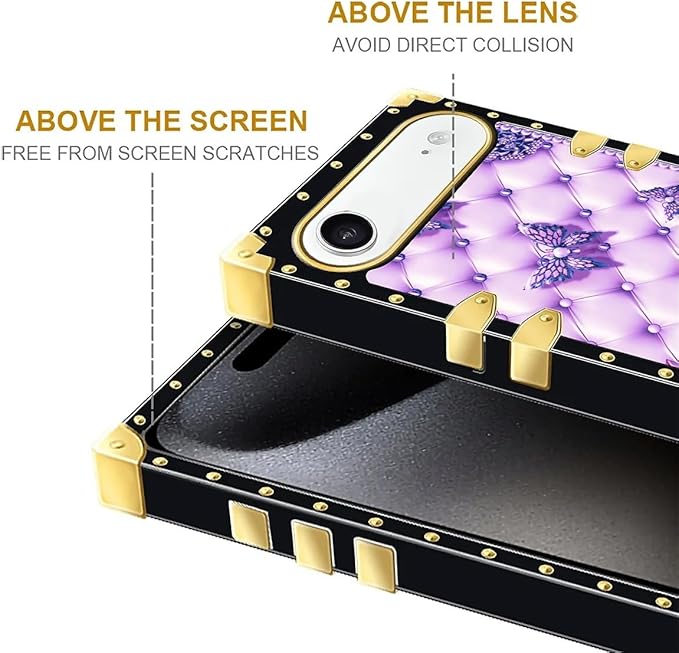 for iPhone 17 Air Case Luxury Golden Decoration for Girl Women Soft TPU Shockproof Protective Hard PC Back for iPhone 17 Air Crazy Pattern Purple Butterfly Flowers Leaf