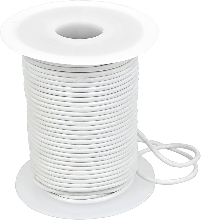 GENIQUE Real/Genuine Round Leather String Cord for Necklace, Bracelets, Jewellery, Braiding (1.5mm, White)