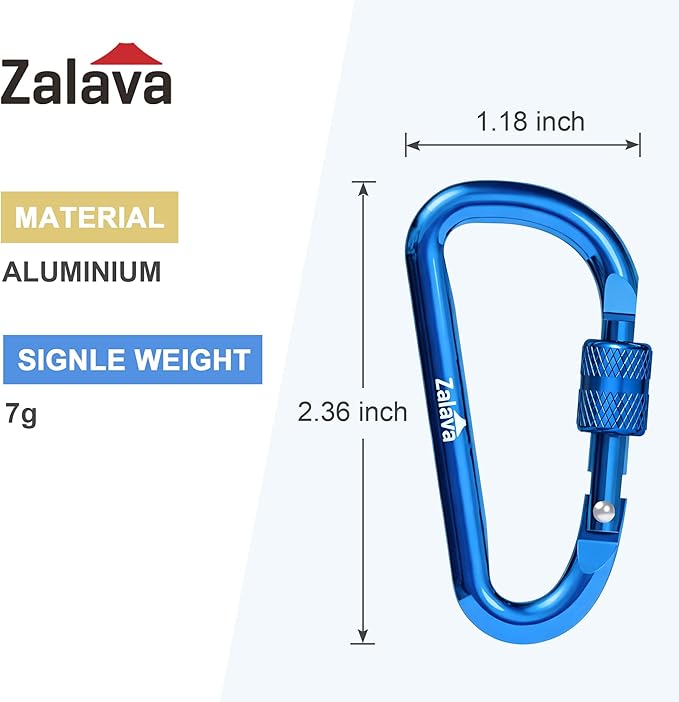 6PCS Carabiner Keychain, 2 inch Aluminum D-Clip Caribeener with Hook