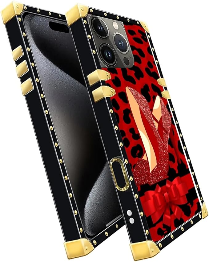 Compatible with iPhone 16 Pro Max Case, Elegant High Heels Luxury Golden Decoration for Girl Women Soft TPU Shockproof Protective Hard PC Back for iPhone 16 Pro Max