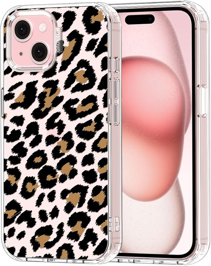 MOSNOVO Case for iPhone 15, [Buffertech 6.6ft Military-Grade Drop Protection] [Anti Peel Off Tech] Clear TPU Bumper Phone Case Cover Design - Leopard Print
