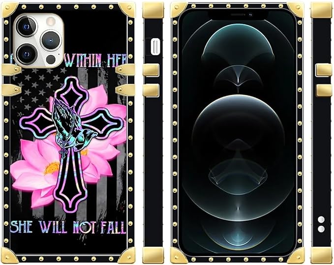 Compatible with iPhone 12 12 Pro Case, Praying Cross Hands Luxury Golden Decoration for Girl Women Soft TPU Shockproof Protective Hard PC Back for iPhone 12 12 Pro