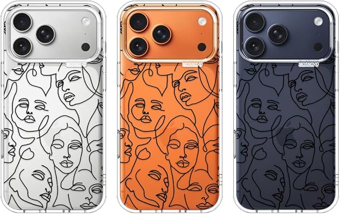 MOSNOVO for iPhone 17 Pro Max Case | Military Grade 6.6ft Drop Tested | Camera Control | Clear with Abstract Face Line Art Design