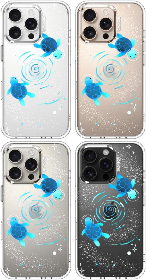 MOSNOVO Case for iPhone 16 Pro, [Buffertech 6.6ft Military-Grade Drop Protection] [Anti Peel Off Tech] Clear TPU Bumper Phone Case Cover Design - Space Turtle