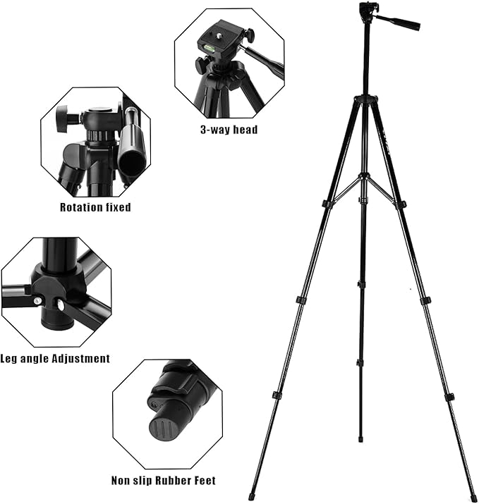 50" Aluminum Phone & Camera Tripod, Extendable Cell Phone Tripod Stand Compatible with iPhone/Android/Action Camera is Perfect for Live Streaming/Video Recording/Selfies