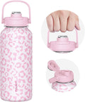 TOURIT 32 oz Insulated Water Bottle, Stainless Steel Sports Water Bottles With Top Handle, Double-Wall Travel Thermal Water Flask, BPA Free Leakproof Water Bottle,Pink leopard print