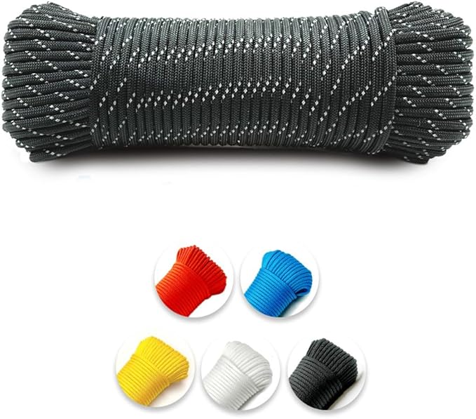 High Tensile Paracord Type III Parachute Cord Reflective Paracord Rope Tactical Paracord for Camping, Survival, Gear Repair & DIY, Black with Tracer