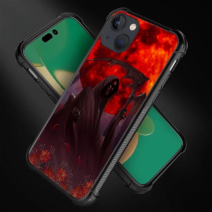 for iPhone 13 Case, Death by The Red Moon Pattern Graphic Design Girl Boy Soft Silicone Hard Acrylic Shock Protection for iPhone 13