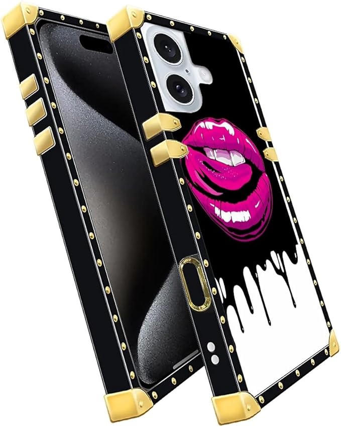 Compatible with iPhone 16 Case, Black White Red Slap Sexy Luxury Golden Decoration for Girl Women Soft TPU Shockproof Protective Hard PC Back for iPhone 16
