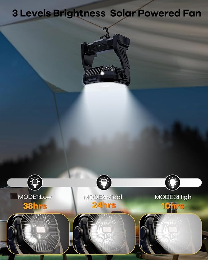 30000mAh Rechargeable Camping Fan with LED Lantern,Portable Battery Powered Outdoor Fan for Bedroom,Camping,Travel,Hiking,Beach,Office,Trave Accessories(Black)