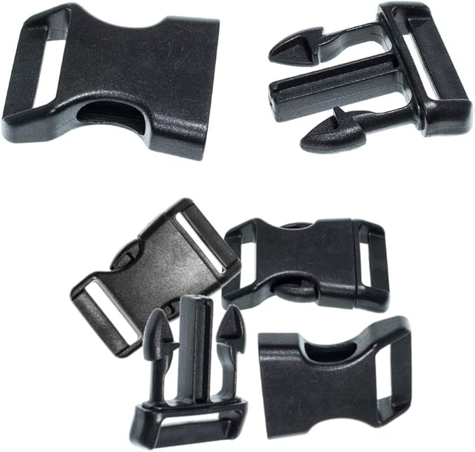 Black Plastic Side Release Buckles for Paracord Bracelets (1 Inch, 25 Pack)