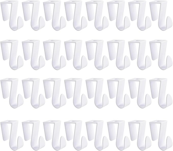 32Pcs Over Cabinet Door Hooks Plastic Over The Door Single Hook Space-Saving Hanger Extender Clips Multi-Purpose Hook for Kitchen Bathroom Bedroom (White)
