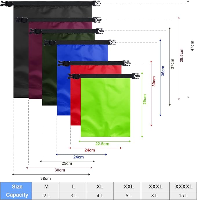 Shappy 6/12 Pcs Waterproof Dry Bags, Lightweight Outdoor Waterproof Dry Stuff Sacks 15/8/5/4/3/2 L and Long Adjustable Shoulder Strap for Kayaking Rafting Boating Hiking Camping
