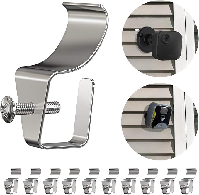 Hibezos 12 Pack Vinyl Siding Clip Hooks for All-New Outdoor Camera, No-Hole Needed Outdoor Siding Hanger Mounting for Home Security Camera, Vinyl Siding Mount (Set of 12)