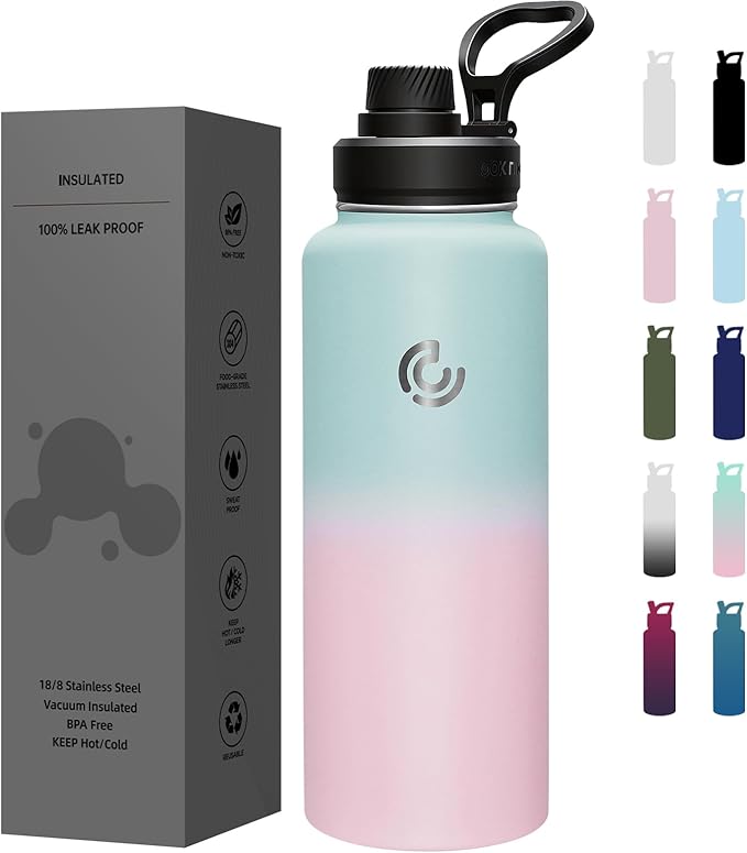 Sports Water Bottle 40oz, Insulated Water Bottle with Handle,Stainless Steel,Simple Modern,Suitable for Travel, School, Boy, Girl(Bubble Gum)