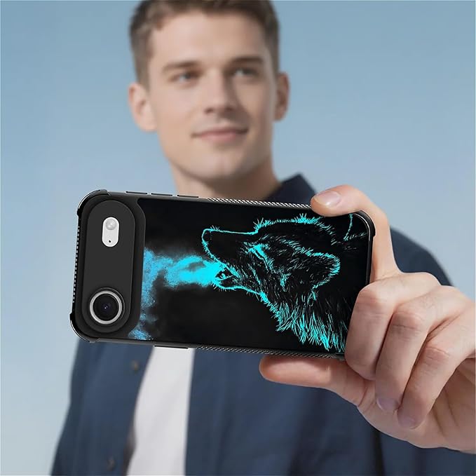 for iPhone 17 Air Case,for MagSafe Graphic Design for Girl Boy Soft Silicone Hard Acrylic Shock Protection Designed for iPhone 17 Air Blue Breathing Wolf Pattern