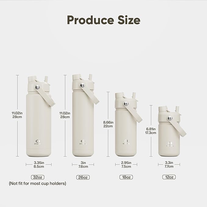 ENCOOL Insulated Water Bottle with Straw Stainless Steel Water Bottle, Leak-Proof, BPA-Free, Double Wall Vacuum Keeps Cold for 24 Hours for Sports, Travel, School (32 oz, Cream Moon)
