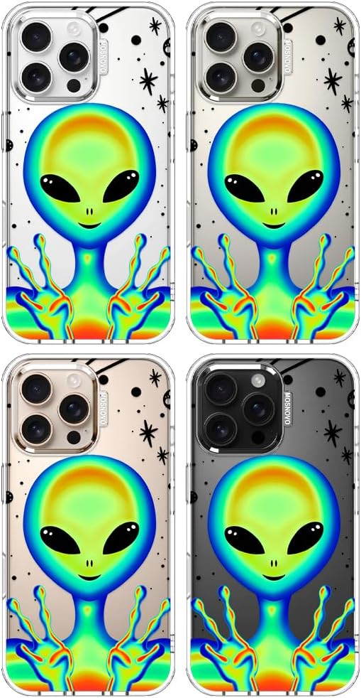 MOSNOVO Case for iPhone 16 Pro Max, [Buffertech 6.6ft Military-Grade Drop Protection] [Anti Peel Off Tech] Clear TPU Bumper Phone Case Cover Design - Alien Piece