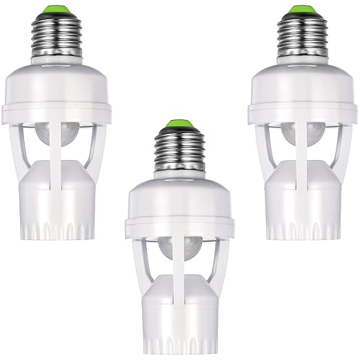 Hortsun 3 Pieces Hortsun Motion Sensor Light Socket Smart Screw in Light Bulb Outlet Compatible with E26/e27 Motion Activated Bulb Holder Adapter Automatic Control for Garage Storage Room