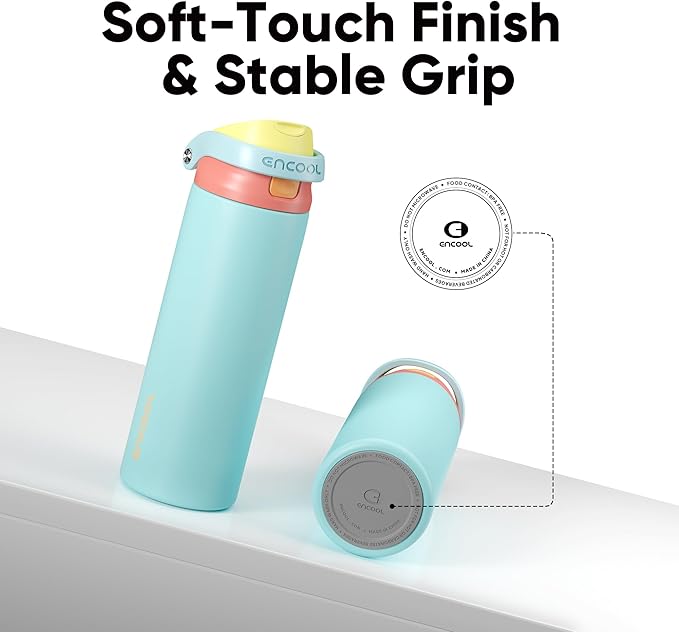 ENCOOL Leakproof Insulated Water Bottle with Straw Dual-Sip Water Bottle Bag-Safe Design for Work, Commute & Gym – Keeps Drinks Cold All Day, 32 oz, Orange-Reef Blue